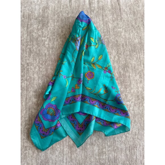 Gorgeous Turquoise Floral Square Women's Fashion Scarf - Picture 1 of 8